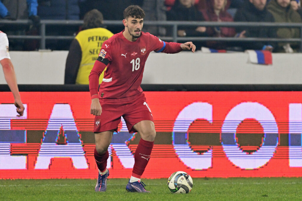 MIHAILO IVANOVIC  fudbaler reprezentacije Srbije na utakmici UEFA Lige nacija protiv Danske na stadionu Dubocica, Leskovac 18.11.2024. godine Foto: Marko Metlas
Fudbal, Reprezentacija, Srbija, Danska, UEFA Liga nacija