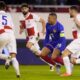 France's Kylian Mbappe loses the ball during the UEFA Nations League quarterfinal soccer match between Croatia and France, at the Poljud stadium in Split, Croatia, Thursday, March 20, 2025. (AP Photo/Darko Bandic)