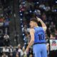 Los Angeles Clippers guard Bogdan Bogdanovic celebrates after a 3-point basket during the first half of an NBA basketball game against the Charlotte Hornets, Sunday, March 16, 2025, in Inglewood, Calif. (AP Photo/William Liang)