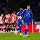 Leicester City's Jamie Vardy reacts after they conceded a second goal to Brentord during the Premier League soccer match at the King Power Stadium in Leicester, England, Friday, Feb. 21, 2025. (Mike Egerton/PA via AP)