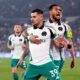 Newcastle United's Bruno Guimaraes celebrates scoring during the English Premier League match between West Ham and Newcastle United at the London Stadium, London, Monday March 10, 2025. (Zac Goodwin/PAvia AP)