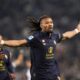 Juventus' Khephren Thuram celebrates after scoring the opening goal during the Serie A soccer match between Juventus FC and Hellas Verona in Turin, Italy, Monday, March 3, 2025. (Fabio Ferrari/LaPresse via AP)