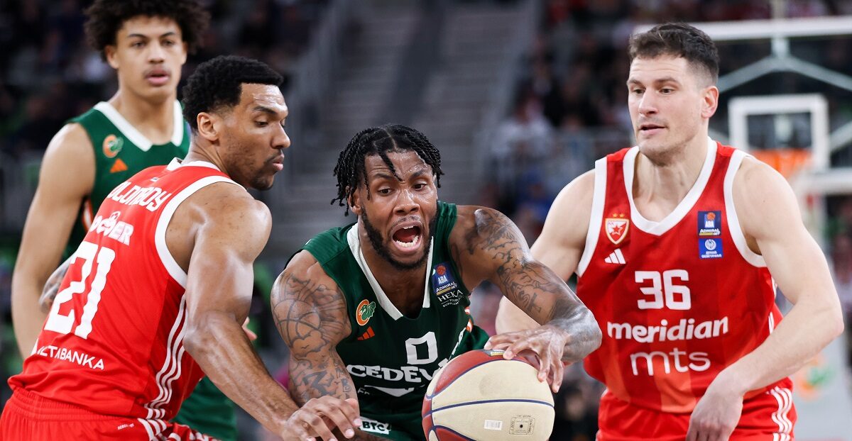 in action during regular season basketball match of AdmiralBet ABA League 2024/2025 between Cedevita Olimpija Ljubljana (SLO) and Crvena Zvezda MeridianBet (SRB) in SRC Stozice, Ljubljana, Slovenia on March 9, 2025. Photo: Filip Barbalic