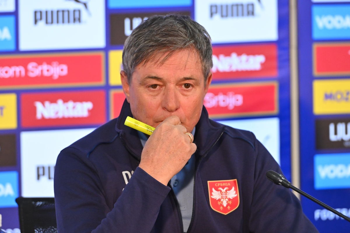 DRAGAN STOJKOVIC PIKSI selektor i trener fudbalske reprezentacije Srbije pres konferencija u sportskom centru FSS, Stara Pazova 22.03.2025. godine Foto: Marko Metlas Fudbal, Srbija, Pres konferencija