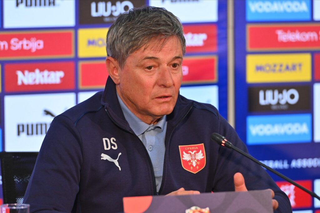 DRAGAN STOJKOVIC PIKSI selektor i trener fudbalske reprezentacije Srbije pres konferencija u sportskom centru FSS, Stara Pazova 22.03.2025. godine Foto: Marko Metlas Fudbal, Srbija, Pres konferencija