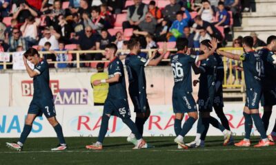 Fudbaleri Crvene zvezde, proslavljaju gol na prvenstvenoj utakmici protiv Radnickog iz Nisa, na stadionu Cair. Nis, 08.03.2025. foto: MN Press / mi Fudbal, Radnicki Nis, Crvena zvezda