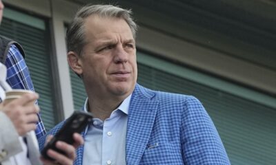 Chelsea joint owner and Chairman Todd Boehly watches from the stands prior to the start of the English Premier League soccer match between Chelsea and Leicester City, at the Stamford Bridge stadium in London, Sunday, March 9, 2025. (AP Photo/Dave Shopland)