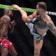 Mauricio Ruffy kicks King Green during a UFC 313 mixed martial arts lightweight bout Saturday, March 8, 2025, in Las Vegas. (AP Photo/John Locher)