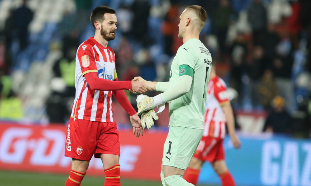 ALEKSANDAR JOVANOVIC golman fudbaler Partizana na utakmici Mocart Superlige protiv MIRKO IVANIC iz Crvene Zvezde na stadionu Rajko Mitic, Beograd 22.02.2025. godine Foto: Ivica Veselinov / MN PRESS FUDBAL, FOOTBALL, MOZZART SUPERLIGA, CRVENA ZVEZDA, RED STAR, NATIONAL CHAMPIONSHIP, PRVENSTVO SRBIJE, PARTIZAN, DERBI