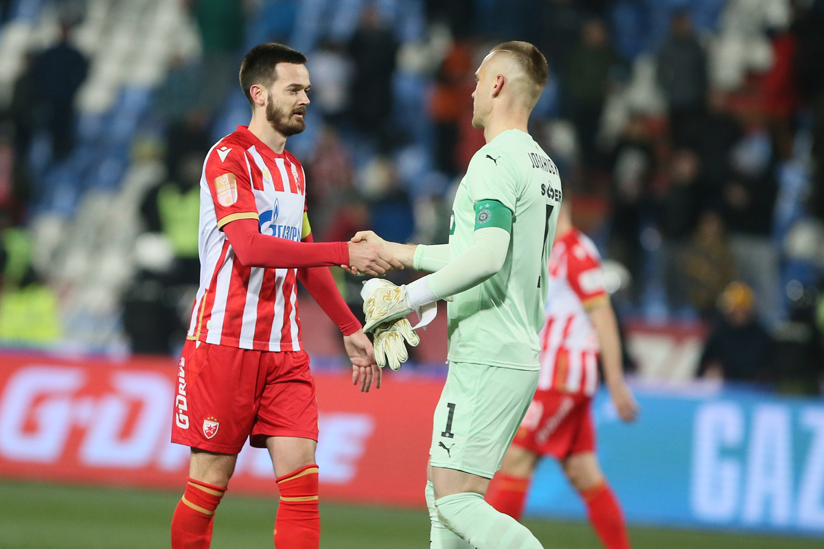 ALEKSANDAR JOVANOVIC golman fudbaler Partizana na utakmici Mocart Superlige protiv MIRKO IVANIC iz Crvene Zvezde na stadionu Rajko Mitic, Beograd 22.02.2025. godine Foto: Ivica Veselinov / MN PRESS FUDBAL, FOOTBALL, MOZZART SUPERLIGA, CRVENA ZVEZDA, RED STAR, NATIONAL CHAMPIONSHIP, PRVENSTVO SRBIJE, PARTIZAN, DERBI