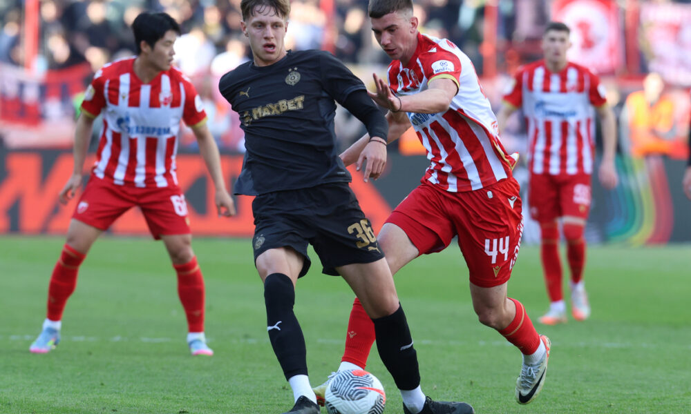 OGNJEN UGRESIC, fudbaler Partizana, na derbi utakmici protiv Crvene zvezde, na stadionu Rajko Mitic. Beograd, 12.04.2025. foto: MN Press / ms Fudbal, Crvena zvezda, Partizan