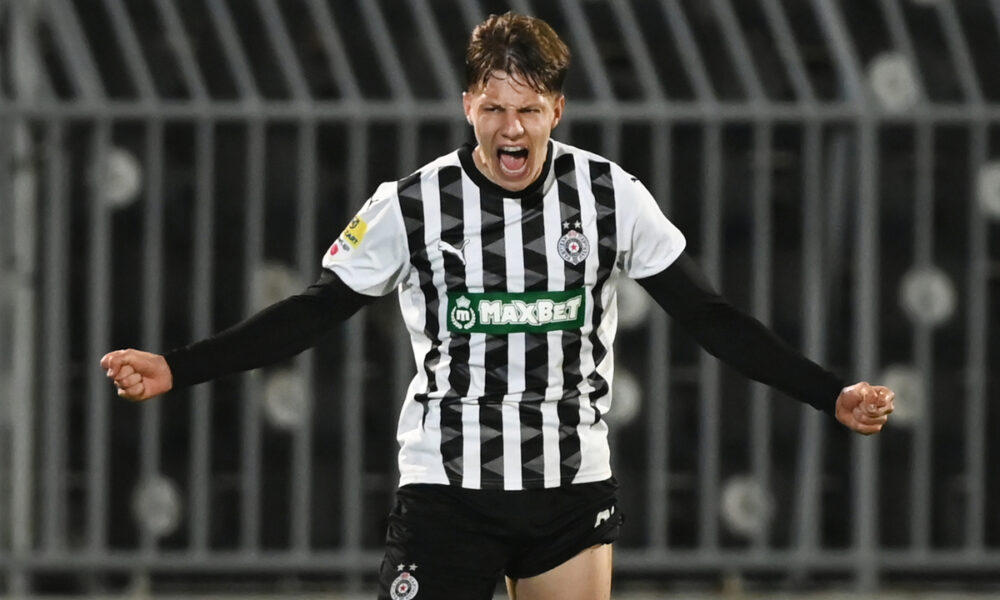 OGNJEN UGRESIC, fudbaler Partizana, na prvenstvenoj utakmici protiv Radnickog, na stadionu JNA. Beograd, 27.04.2025. foto: Nebojsa Parausic Fudbal, Partizan, Radnicki 1923