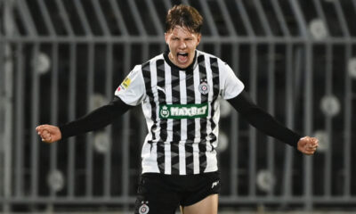 OGNJEN UGRESIC, fudbaler Partizana, na prvenstvenoj utakmici protiv Radnickog, na stadionu JNA. Beograd, 27.04.2025. foto: Nebojsa Parausic Fudbal, Partizan, Radnicki 1923