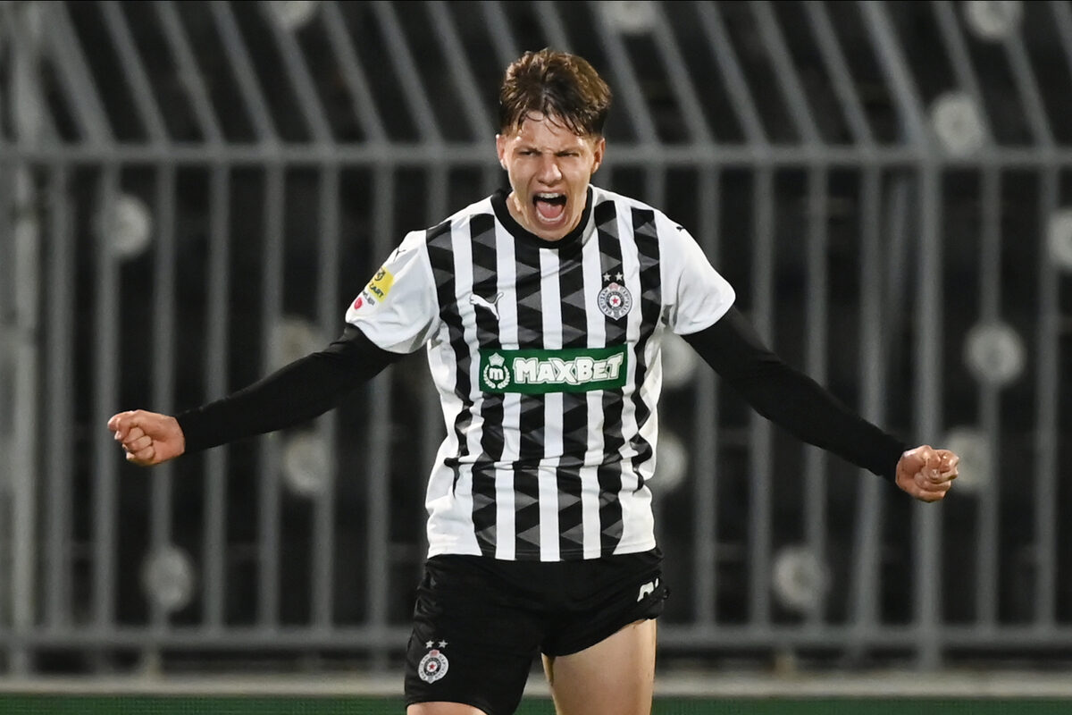 OGNJEN UGRESIC, fudbaler Partizana, na prvenstvenoj utakmici protiv Radnickog, na stadionu JNA. Beograd, 27.04.2025. foto: Nebojsa Parausic Fudbal, Partizan, Radnicki 1923