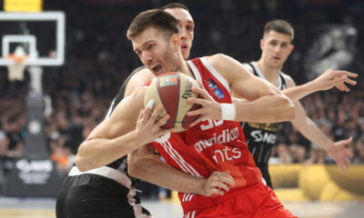 kosarkas Crvene zvezde na utakmici ABA lige protiv Partizana u hali Beogradska Arena, Beograd 21.04.2025. godine Foto: Ivica Veselinov / MN PRESS KOSARKA, BASKETBALL, ABA LIGA, ABA LEAGUE, KK PARTIZAN, KK CRVENA ZVEZDA