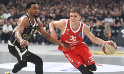 kosarkas Crvene zvezde na utakmici ABA lige protiv Partizana u hali Beogradska Arena, Beograd 21.04.2025. godine Foto: Ivica Veselinov / MN PRESS KOSARKA, BASKETBALL, ABA LIGA, ABA LEAGUE, KK PARTIZAN, KK CRVENA ZVEZDA