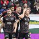 From left: Berlin's Andrej Ilic, Danilho Doekhi, Andrej Ilic and Tim Skarke celebrate after scoring their side's second goal during the German Bundesliga soccer match between SC Freiburg - 1. FC Union Berlin at The Europa-Park Stadion in Freiburg, Germany, Sunday, March 30, 2025. (Harry Langer/dpa via AP)