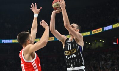 kosarkas Partizana na utakmici Jadranske ABA lige protiv Crvene zvezde u hali Beogradska arena, Beograd 21.04.2025. godine Foto: Marko Metlas Kosarka, Crvena zvezda, Jadranska ABA liga, Partizan