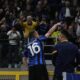 Inter Milan's Davide Frattesi celebrates after scoring his side's fourth goal during the Champions League semifinal second leg soccer match between Inter Milan and Barcelona at San Siro stadium in Milan , Italy, Tuesday, May 6, 2025. (AP Photo/Luca Bruno)
