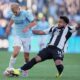 Italy Soccer Serie A Lazio's Gustav Isaksen, left, and Juventus' Weston McKennie vie for the ball during the Serie A soccer match between Lazio and Juventus at Rome's Olympic stadium, Saturday, May 10, 2025. (Alfredo Falcone/LaPresse via AP)