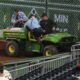 A fan is carted off the field at PNC Park after falling out of the stands during the seventh inning of a baseball game between the Pittsburgh Pirates and the Chicago Cubs in Pittsburgh, Wednesday, April 30, 2025. (AP Photo/Gene J. Puskar)