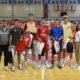 SAVO DREZGIC Partizan, LAZAR GACIC Crvena zvezda, PAVLE NIKOLIC Borac, DJORDJE CURCIC Borac, BOGOLJUB MARKOVIC Mega MIS primaju trofej za clana najbolje petorke lige. Trofej i poklone im predaje ALEKSANDAR BUCAN, IRENA JEKNIC, OLIVER KOSTIC trener, na utakmici finala prvenstva Srbije U18 Mega MIS - Borac, u hali Basket City. Beograd, 10.05.2023. foto: Nebojsa Parausic Kosarka, U18, Mega MIS, Borac Cacak