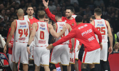 EKIPA kosarkasa Olimpijakosa na utakmici Evrolige protiv Partizana u hali Beogradska Arena, Beograd 28.11.2024. godine Foto: Ivica Veselinov / MN PRESS KOSARKA, BASKETBALL, EVROLIGA, EUROLEAGUE, PARTIZAN, OLYMPIACOS, OLIMPIJAKOS