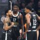 CARLIK JONES Karlik Dzons, ISAAC BONGA Ajzak Bonga, STERLING BROWN Sterling Braun kosarkasi Partizana na utakmici Evrolige protiv Pariza u hali Beogradska arena, Beograd 22.01.2025. godine Foto: Marko Metlas Kosarka, Partizan, Evroliga, Pariz