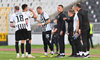 SRDJAN BLAGOJEVIC trener fudbalera Partizana na utakmici Superlige Prvenstva Srbije protiv OFK Beograda na stadionu Partizana, Beograd 23.04.2025. godine Foto: Marko Metlas Fudbal, Partizan, Superliga Prvenstvo Srbije, OFK Beograd