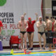 Vaterpolisti Radnickog proslavljaju pobedu na utakmici Evro kupa protiv Mladosti, na bazenu Radnickog. Kragujevac, 24.04.2025. foto: Mladjan Ivanovic / MN Press Vaterpolo, Evro Kup, Radnicki, Mladost Zagreb