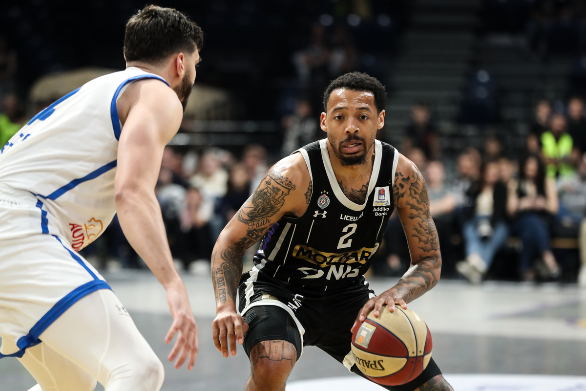 CARLIK JONES Karlik Dzons kosarkas Partizana na utakmici Jadranske ABA lige protiv Spartaka Subotica u hali Beogradska arena, Beograd 09.05.2025. godine Foto: MN PRESS Kosarka, Partizan, Jadranska ABA liga, Spartak Subotica