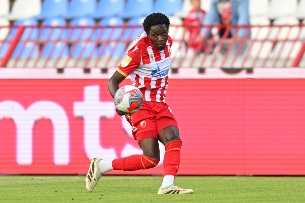 EBENEZER ANNAN Ebenezer Anan fudbaler Crvene zvezde na utakmici Superlige Prvenstva Srbije protiv Vojvodine Novi Sad na stadionu Rajka Mitica, Beograd, 11.05.2025. godine Foto: Marko Metlas Fudbal, Crvena zvezda, Superliga Prvenstvo Srbije, Vojvodina Novi Sad