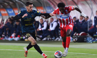 EBENEZER ANNAN Ebenezer Anan fudbaler Crvene zvezde na utakmici Superlige Prvenstva Srbije protiv VUKAN SAVICEVIC iz Vojvodine Novi Sad na stadionu Rajka Mitica, Beograd, 11.05.2025. godine Foto: Marko Metlas Fudbal, Crvena zvezda, Superliga Prvenstvo Srbije, Vojvodina Novi Sad