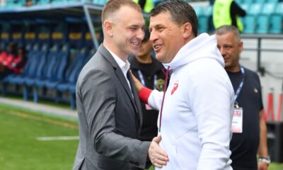PAVLE ILIC sudija i VLADAN MILOJEVIC trener fudbalera Crvene zvezde na utakmici finala Kupa Srbije protiv Vojvodine Novi Sad na stadionu Kraljevica, Zajecar 21.05.2025. godine Foto: Marko Metlas Fudbal, Crvena zvezda, Finale, Kup Srbije, Vojvodina Novi Sad
