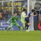 Inter Milan's Francesco Acerbi, second right, scores his side's third goal during the Champions League semifinal second leg soccer match between Inter Milan and Barcelona at San Siro stadium in Milan , Italy, Tuesday, May 6, 2025. (AP Photo/Luca Bruno)