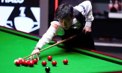 China's Zhao Xintong competes against Wales' Mark Williams during the final match of the World Snooker Championship, at the Crucible Theatre, Sheffield, England, Sunday May 4, 2025. (Mike Egerton/PA via AP)