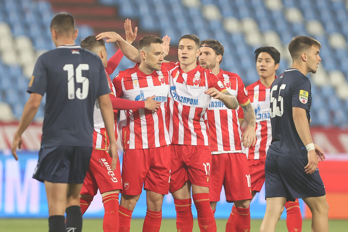 fudbaler Crvene Zvezde na utakmici Kupa Srbije protiv Napretka na stadionu Rajko Mitic, Beograd 07.05.2025. godine Foto: Ivica Veselinov / MN PRESS FUDBAL, FOOTBALL, KUP SRBIJE, NATIONAL CUP, CRVENA ZVEZDA, RED STAR, NAPREDAK KRUSEVAC