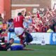Nottingham Forest's Chris Wood, right, celebrates after scoring during a Premier League soccer match against Leicester City at City Ground in Nottingham, England, Sunday May 11, 2025. (Jacob King/PA via AP)