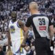 Golden State Warriors forward Draymond Green (23) reacts toward referee Tyler Ford during the second half of Game 2 of an NBA basketball second-round playoff series against the Minnesota Timberwolves, Thursday, May 8, 2025, in Minneapolis. (AP Photo/Abbie Parr)