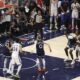 Oklahoma City Thunder guard Shai Gilgeous-Alexander, right, makes a free throw during the second half of Game 4 of the Western Conference finals of the NBA basketball playoffs against the Minnesota Timberwolves Monday, May 26, 2025, in Minneapolis. (AP Photo/Matt Krohn)