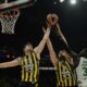 Fenerbahce's Tarik Biberovic, left, and Fenerbahce's Nicolo Melli rebaund with Panathinaikos's Wenyen Gabriel duirng the Euroleague seimifinal basketball match between Fenerbahce and Panathinaikos in Abu Dhabi, United Arab Emirates, Sunday, May 18, 2025. (AP Photo/Fatima Shbair)