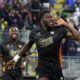 Venezia's Fali Cande celebrates after scoring the opening goal during the Serie A soccer match between Venezia and Fiorentina in Venice, Italy, Monday, May 12, 2025. (Paola Garbuio/LaPresse via AP)