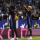 Barcelona's Alejandro Balde, left, and Lamine Yamal celevrate after a goal during a Spanish La Liga soccer match between Espanyol and Barcelona in Barcelona, Spain, Thursday, May 15, 2025. (AP Photo/Jose Breton)