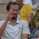 Russia's Daniil Medvedev reacts as he plays Britain's Cameron Norrie during their first round match of the French Tennis Open, at the Roland-Garros stadium, in Paris, Tuesday, May 27, 2025. (AP Photo/Thibault Camus)
