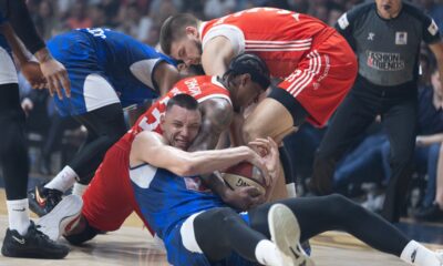 kosarkas Crvene zvezde na utakmici plej ofa Jadranske ABA lige protiv Buducnosti Podgorica u hali Moraca, Podgorica 26.05.2025. godine Foto: MN PRESS Kosarka, Crvena zvezda, Polufinale Plej ofa Jadranska ABA liga, Buducnost Podgorica