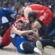 kosarkas Crvene zvezde na utakmici plej ofa Jadranske ABA lige protiv Buducnosti Podgorica u hali Moraca, Podgorica 26.05.2025. godine Foto: MN PRESS Kosarka, Crvena zvezda, Polufinale Plej ofa Jadranska ABA liga, Buducnost Podgorica