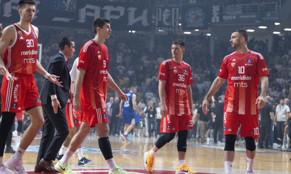 kosarkas Crvene zvezde na utakmici plej ofa Jadranske ABA lige protiv Buducnosti Podgorica u hali Moraca, Podgorica 26.05.2025. godine Foto: MN PRESS Kosarka, Crvena zvezda, Polufinale Plej ofa Jadranska ABA liga, Buducnost Podgorica