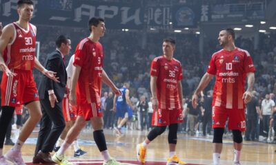 kosarkas Crvene zvezde na utakmici plej ofa Jadranske ABA lige protiv Buducnosti Podgorica u hali Moraca, Podgorica 26.05.2025. godine Foto: MN PRESS Kosarka, Crvena zvezda, Polufinale Plej ofa Jadranska ABA liga, Buducnost Podgorica