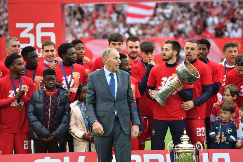 Proslava titule, fudbalera Crvene zvezde, na stadionu Rajko Mitic. Beograd, 24.05.2025. foto: Marko Metlas Fudbal, Crvena zvezda