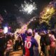Paris Saint-Germain fans celebrate after the Champions League semifinal, second leg soccer match between PSG and Arsenal on the Champs-Elysees avenue in Paris, Wednesday, May 7, 2025. (AP Photo/Thomas Padilla)